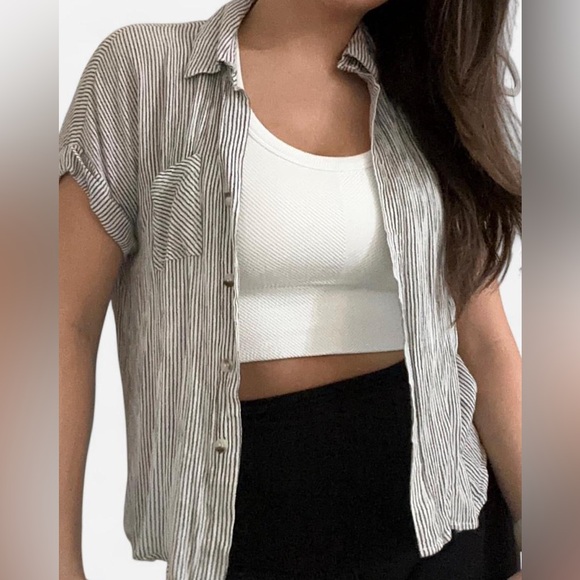 Grey and white striped button up shirt - Picture 2 of 4